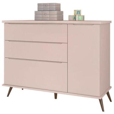 Imagem de Cômoda Infantil Retro Alice Com Porta Rosa Acetinado - Phoenix Baby