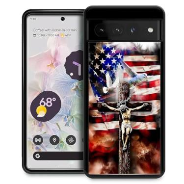 Imagem de Goodsprout Capa compatível com Google Pixel 7 Pro, cruzada, coroa, espinhos, bandeira americana, pomba, design de padrão incrível, à prova de choque, antiarranhões, capa traseira rígida de