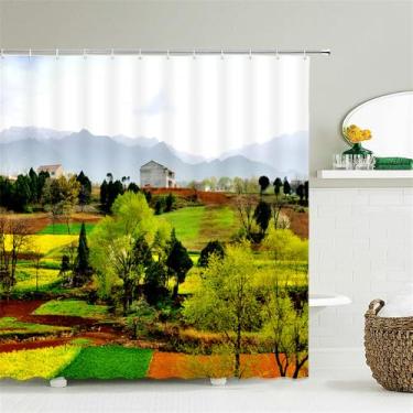 Imagem de Cortinas de chuveiro de paisagem para banheiro Poliéster Cenário natural Floresta Impressão Cortina de chuveiro com gancho 180 * 200CM,2162W,W90xH180cm