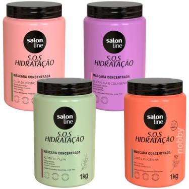 Imagem de Salon Line Kit Cronograma Capilar SOS Hidratação, 4 Máscaras Concentradas 1kg, Queratina, Óleo de Rícino, Azeite de Oliva, Café e Glicerina