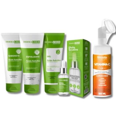 Imagem de Kit Skincare Anti Acne e Oleosidade Sabonete + Esfoliante + Gel Hidratante + Mousse Micelar Limpeza Facial Vitamina C 150ml + Sérum Secativo Anti espinhas 30ml - 5 ITENS