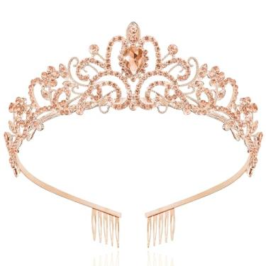 Imagem de TAROSE Coroas douradas para mulheres e meninas, tiaras de cristal rainha com strass e pentes brancos, coroa de deusa para casamento, noiva, aniversário, princesa, acessórios de cabelo para chá de