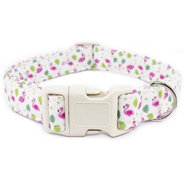 Imagem de Coleira para cães flamingo tropical - coleira rosa para meninos e meninas com fivela de liberação rápida, ajustável para cães pequenos no verão e festas na piscina, flamingo branco - PP