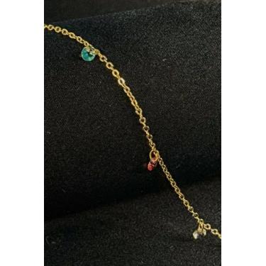 Imagem de Tornozeleira Com Zircônia Coloridas Banhado em Ouro 18k - Floratta Joi