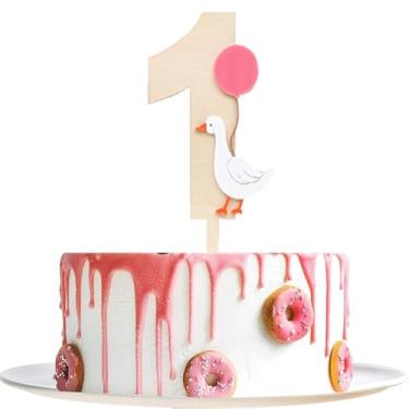 Imagem de Topo de bolo de primeiro aniversário de ganso, decoração de bolo de 1º aniversário de um sinal para lembrancinhas de chá de bebê, revelação de gênero de bebê, suprimentos de festa de aniversário de um