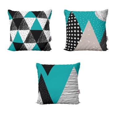 Imagem de Almofadas Decorativas Azul Turquesa E Preto Para Sofá 40X40