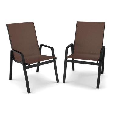 Imagem de Kit 2 Cadeira Riviera Piscina Praia Alumínio Preto Tela Marrom