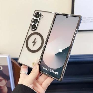 Imagem de Capa traseira magnética galvanizada à prova de choque para Samsung Galaxy Z Fold6 (para Samsung Galaxy Z Fold6/preta)