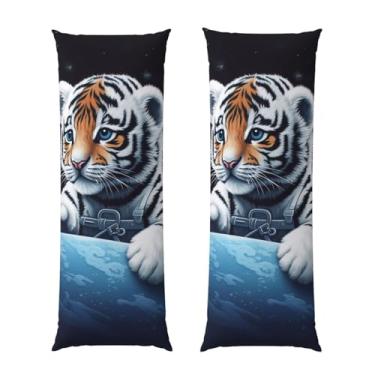 Imagem de Capa de travesseiro de corpo pequeno tigre no espaço ultra macia com zíper oculto capa de travesseiro longa respirável 50,8 cm x 137,2 cm capa de almofada decorativa para sofá de quarto