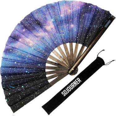 Imagem de SoJourner Bags Ventilador Galaxy Rave - Grande ventilador dobrável para homens e mulheres - Acessórios de rave para EDM, dança em linha, cosplay, shows e mais