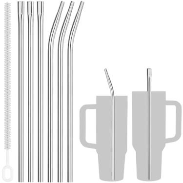 Imagem de NiHome 6 canudos reutilizáveis de aço inoxidável de 30,5 cm, antirrugas, para copos Stanley de 850 g 1,134 g, design confortável para os lábios para smoothie, café gelado, água (prata, 3 retos + 3