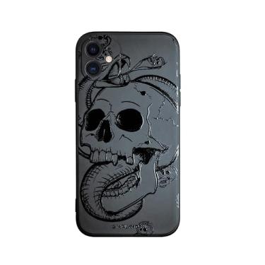 Imagem de SIMPLYMDRN Capa fina para iPhone 12 - Design de caveira gótica - Capa legal para homens - Capa de arte de caveiras - Fina e flexível (Fractal Slim Preto)