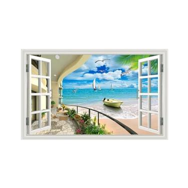 Imagem de Impressões em tela paisagens-Arte parede para janela falsa-Pássaros praia-Natureza Pintura Decoração Banheiro 30x50cm Sem Moldura