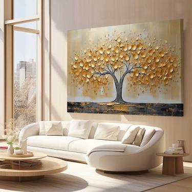 Imagem de Quadros Decorativos para Quarto Sala 130x90 Arvore Dourada Pintural Grande Escritório Hall