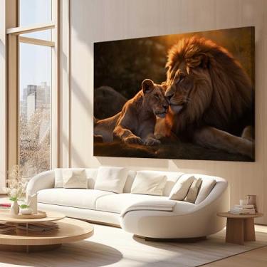 Imagem de Quadros Decorativos para Quarto Sala 130x90 Leoa e Leão Por do Sol Grande Escritório Hall