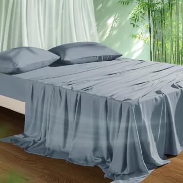 Imagem de Conjunto de lençóis de resfriamento King Size, viscose derivada de bambu para quem dorme quente | Bolso profundo de até 40,6 cm | Roupa de cama macia e respirável - 4 peças (king, azul mineral)