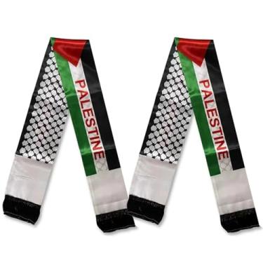 Imagem de Cachecol com bandeira da Palestina, 2 peças, lenço dupla face palestina resistente ao desbotamento Jerusalém, lenços de cetim árabe e presentes para homens e mulheres, férias, cachecol de seda com