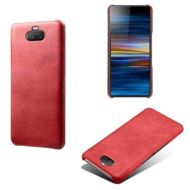 Imagem de Capa para Sony Xperia XA3 Ultra,Proteção contra quedas,Casca de volta de cor sólida simples,Design de couro de imitação de plástico-Red