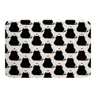 Imagem de Feelyou Tapete absorvente de gato preto felpudo com estampa de gatinho fofo antiderrapante tapete de banho tema animal 3D tapetes de banheiro para desenho animado gatos de estimação coração piso de banheiro capacho interior decoração de quarto 50 x 81 cm