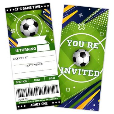 Imagem de Convites de ingressos de festa de aniversário de futebol para meninos meninas crianças, convites de aniversário de esportes para adolescentes, 20 cartões de convite com envelopes, decorações de festa