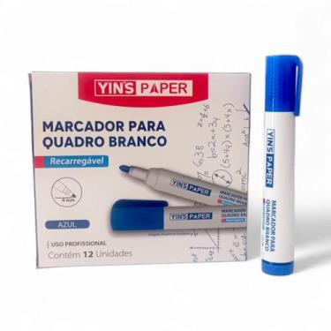 Imagem de Marcador Para Quadro Branco Lousa Canetão Azul Recarregável Kit 12 Can