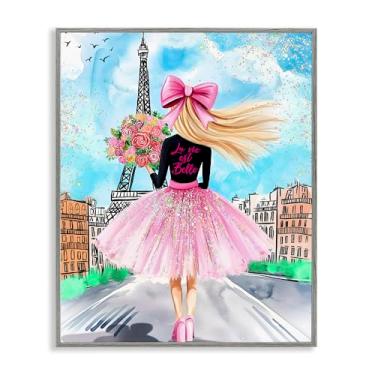 Imagem de Stupell Industries Design de arte giclée emoldurado parisiense Fashionista & Bouquet cinza por Jess Stempel, 14 x 11