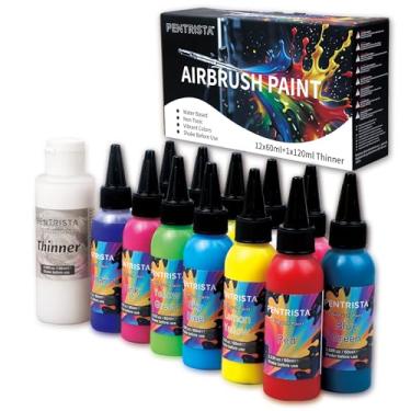 Imagem de PENTRISTA Conjunto de tinta para aerógrafo, 12 cores (57,5 g, 60 ml) com 115 g mais fino, pronto para pulverizar, cores opacas e neon, conjunto de aerógrafo acrílico à base de água para unhas, modelos