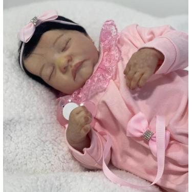 Imagem de Bebê Reborn Menina Dormindo Realista Enchoval Completo, 50cm de Altura
