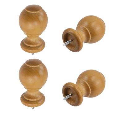 Imagem de T Tulead 4 peças de acabamento de varão de cortina de madeira suportes de varão de cortina de guarda-roupa (cor de madeira)