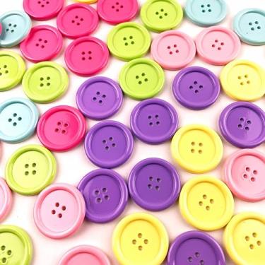 Imagem de Lmlliang 48 peças de botões redondos de resina com 4 furos de cores mistas, 30 mm, botões de costura de plástico para artesanato DIY, scrapbooking, tricô e decorações artesanais (6 cores, 8 peças por