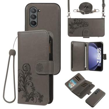 Imagem de Asuwish Capa de celular para Samsung Galaxy Z Fold 5 5G 2023 com zíper carteira destacável com protetor de tela de vidro temperado alça transversal porta-cartões de flores ZFold5 Z5 G Fold5 5Z
