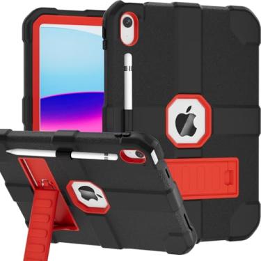 Imagem de Stweap Capa para iPad (A16) 11ª geração 11 polegadas 2025/iPad 10ª geração 10,9 polegadas 2022, capa protetora resistente [suporte de lápis embutido] para iPad 11/10 geração (preto/vermelho)
