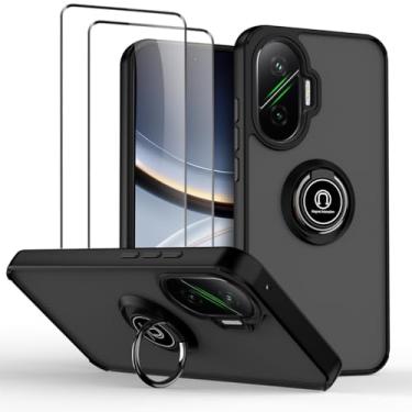 Imagem de QUIETIP Capa compatível com Xiaomi Poco F7 com protetor de tela, TPU + anel magnético de policarbonato rígido, capa de suporte para carro, preta