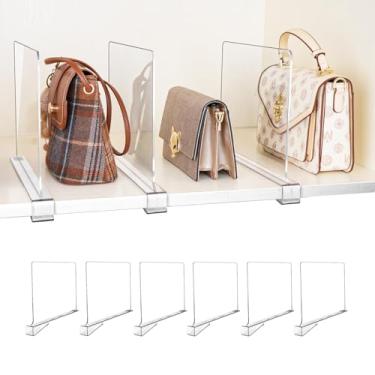 Imagem de Pacote com 6 divisórias de prateleira, divisórias ajustáveis para organização de armário com design antiderrapante, divisórias de prateleira de acrílico transparente para roupas, bolsas, bolsas
