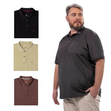 Imagem de Kit 4 Camisa Polo Masculina Plus Size Pique com Bolso Casual