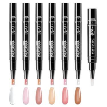 Imagem de Love easy Conjunto de canetas de esmalte em 2 etapas, 6 peças de base de construção de cor natural nude, 1 peça de gel para unhas dos pés para mulheres, sem hemas, alto brilho, longa duração, portátil