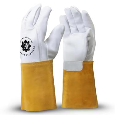 Imagem de CertiWeld Supplies Luvas de soldagem de couro – Luvas de trabalho resistentes ao calor – Mangas de soldagem de proteção de punho estendida para churrasco, jardinagem, trabalho manual – antiperfuração