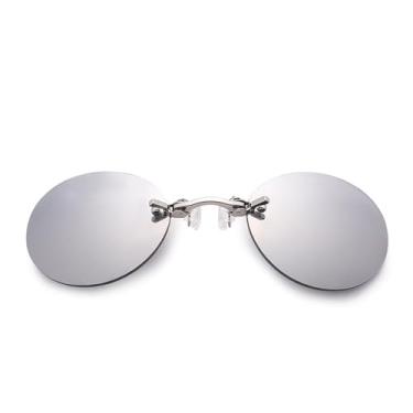 Imagem de Óculos de sol com clipe no nariz, redondos, sem aro, óculos de direção vintage masculinos, óculos de grau UV400, prateados, 115 mm