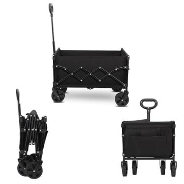 Imagem de Carrinho de supermercado multifuncional dobrável, veículo de acampamento destacável de quatro rodas Capacidade de carga de 150 quilogramas para camping jardim e compras (preto)