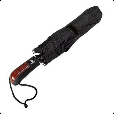 Imagem de Guarda Chuva Automático Reforçado Grande Contra Vento Preto com Cabo d