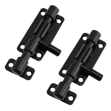 Imagem de Risbay Fechadura de porta deslizante de parafuso de barril, travas de portão deslizante de aço inoxidável espessas pesadas de 10 cm com orifício de cadeado e parafusos de montagem, 2 peças (preto)