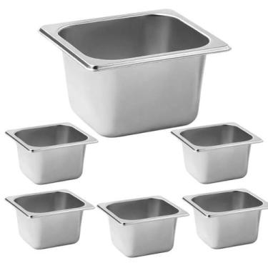 Imagem de Cuba Gastronômica Inox GN 1/6X100 Buffet Rechaud Kit 6 Peças - Losan