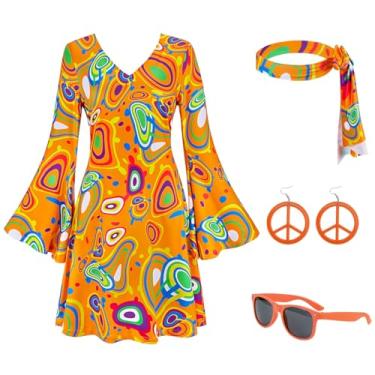 Imagem de Kranchungel Roupas de discoteca dos anos 70 para mulheres: fantasia de discoteca roupas dos anos 70 - vestido de festa fantasia de Halloween para frequentadores de festas de 30 a 40 anos, 33031laranja