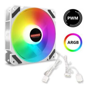 Imagem de Cooler Fan Branco Pwm 4pin 1700rpm Argb 3pin 66cfm Coolmoon