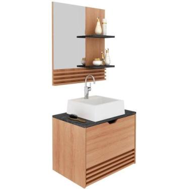 Imagem de Kit Gabinete E Espelheira De Banheiro 60 Cm Com Cuba Sâmia Amêndoa/már