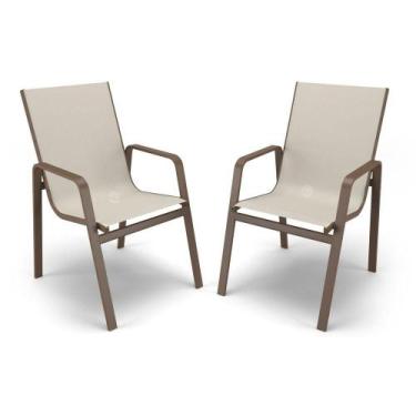 Imagem de Kit 2 Cadeiras Miami Gourmet Alumínio Marrom Tela Bege - Aluv Móveis