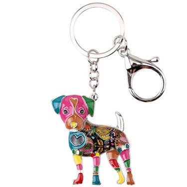 Imagem de Bonsny Chaveiro de liga de esmalte Jack Russell para Cachorro Presentes para Mulheres Carro Bolsa de mão Berloques Joias, Multicoloured, 50mm x 50mm
