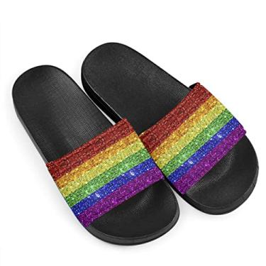 Imagem de Howilath Pantufas de verão com estampa inovadora para mulheres e crianças, sandália antiderrapante com sola macia e confortável, Arco-íris, 8 Wide