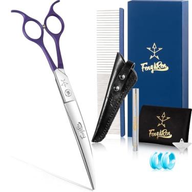 Imagem de Fengliren Tesoura curvada profissional de alta qualidade para cuidados com cães de 20 cm extremamente afiada feita de liga de aço inoxidável à mão para tosador de cães e gatos