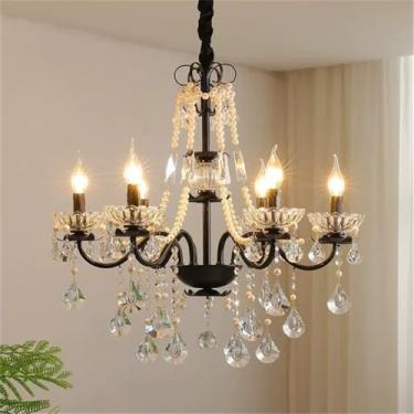 Imagem de Lustre De Cristal Retro Criativo LED - Lâmpada Pendente Para Sala De Estar, Restaurante, Quarto, Hotel, Café E Bar (A 6 luzes)